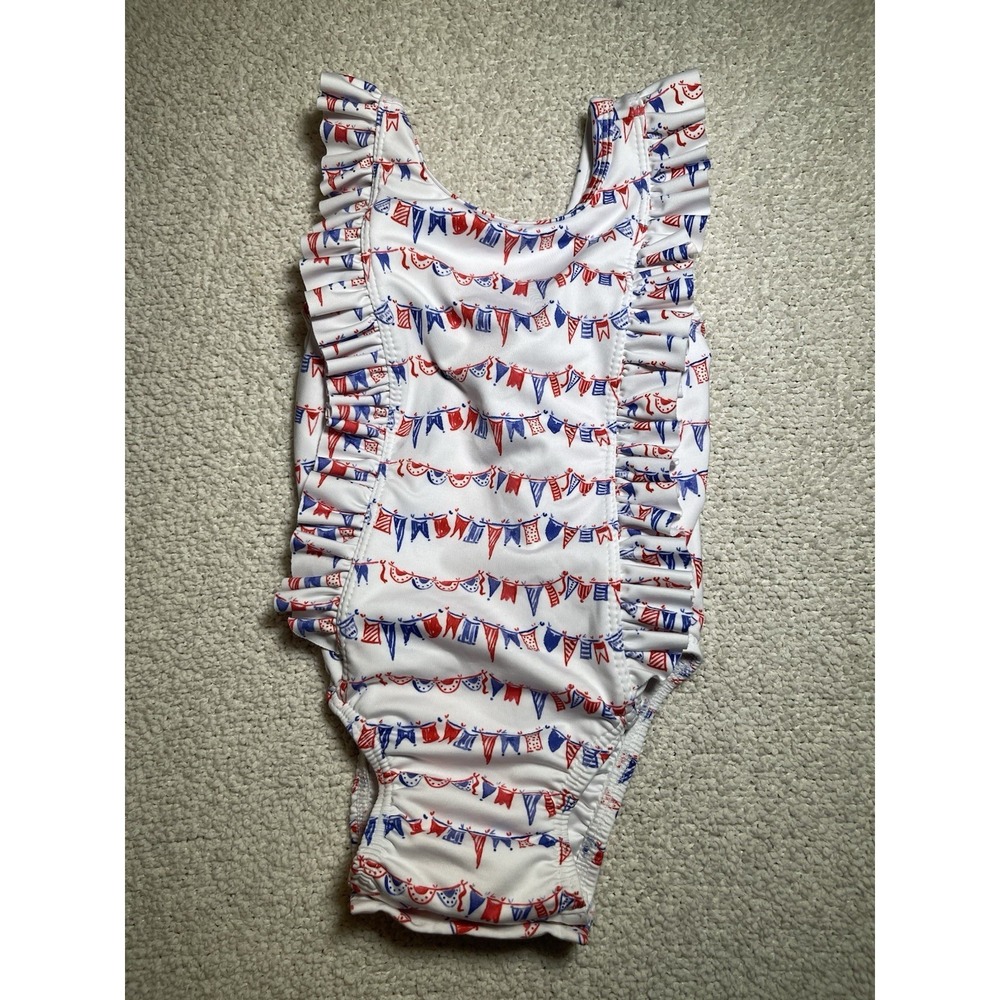 The Proper Peony‎ Girls Old Glory One Piece Swimsuit Ruffles Size 18 Months USA